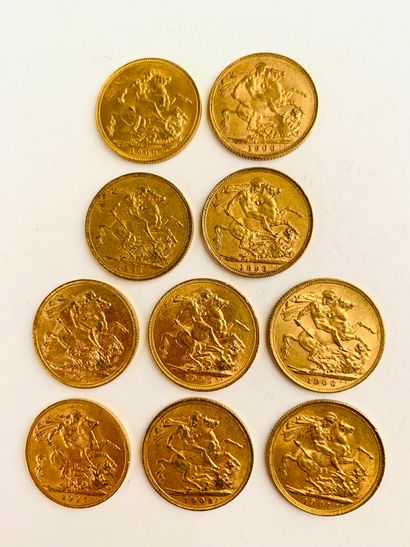 null 10 British Sovereign Gold PIECES. 1893, 1900, 1901, 1902, 1904, 1905, 1906,...