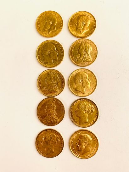 10 British sovereign gold PIECES. 1880, 1882,...