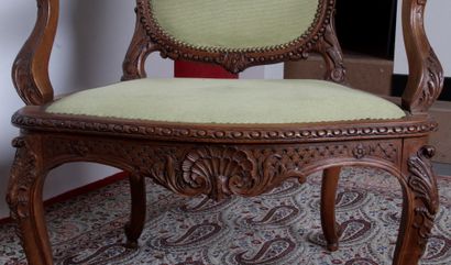null PAIR OF HIGH BACK CABRIOLET CHAIRS, in molded and carved wood with shells, acanthus...
