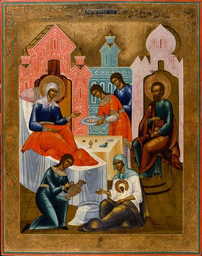 null ICON "BIRTH OF THE VIRGIN".

Tempera on wood

Russia, 19th century

88 x 70...