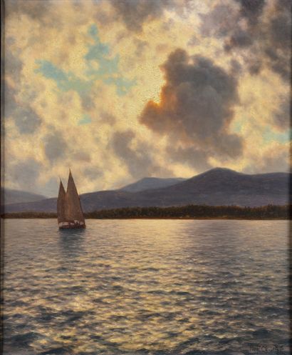  CHOULTSE Ivan (1874/77 - 1937) 
Sailboat on a lake 
Oil on canvas 
Signed lower...