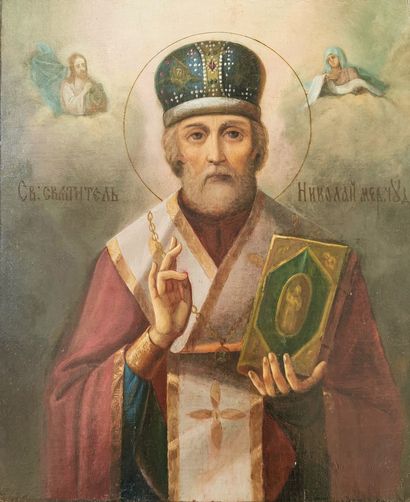 null Icône « Saint Nicolas »

Russie, XXe siècle

Tempera sur bois

32 x 26 cm. B.E.

Икона...
