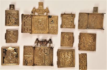 null LOT of eleven icons of

travel

Russia, 19th century

Brass

10.5 x 9 cm, 4.8...