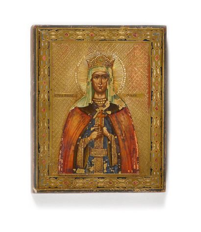 null Icône « Sainte Olga »

Russie, École de Palekh, XIXe siècle

Tempera sur bois,...