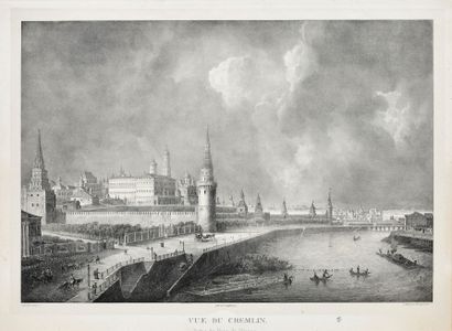  LOT de deux gravures avec des vues de 
Kremlin de Moscou, XIXe siècle. 
Lith. de...