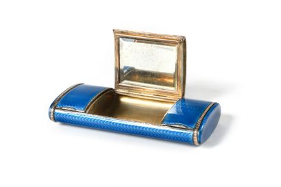  VANITY CASE BY FABERGE 
Silver, vermeil, blue guilloche enamel, diamonds (rose cut)...