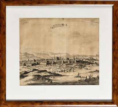 null GRAVURE «  VUE D’ASTRAKHAN  », ANNOTEE EN ALLEMAND.

XVIIIe siècle. 280 x 335...