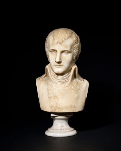 null "THE 1ST CONSUL BONAPARTE" AFTER BOIZOT. Bust in white marble on a round base....