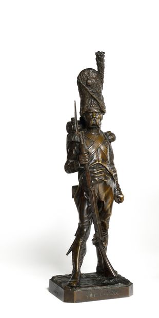 null ARMAND LEVEEL (1821-1905). ECOLE FRANÇAISE. « La vieille garde ». Bronze à patine...