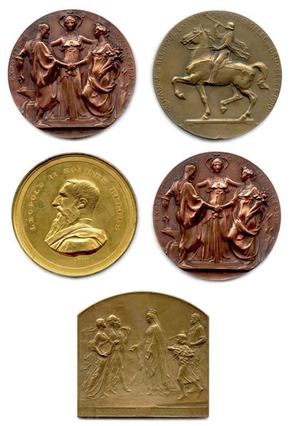 null FIVE BELGIAN MEDALS IN BRONZE AND COPPER : International Exhibition BRUSSELS...