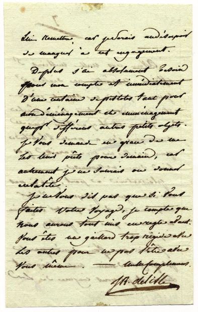 null ROUGET DE LISLE (Claude Joseph). Autograph letter signed to "Mr. Emellin". 2...