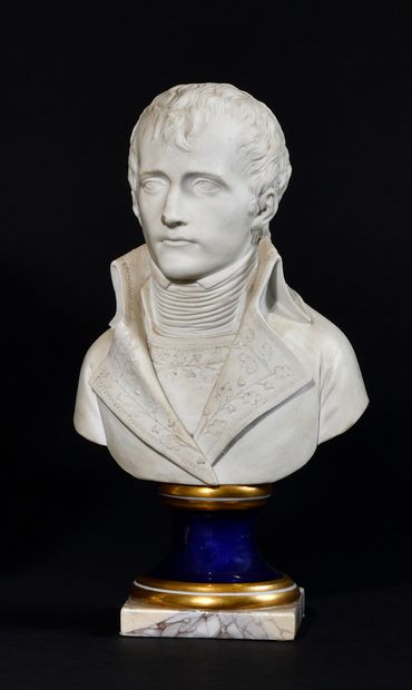 null BOIZOT, AFTER. The 1st Consul Bonaparte Bust in cookie on pedestal in porcelain...