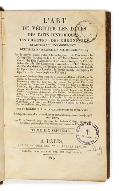 null C.CLEMENCET " L'Art de vérifier les Dates ou faits historiques des chartes,...