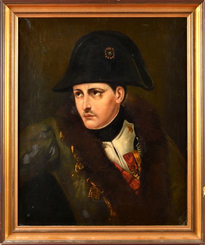 null FRENCH SCHOOL OF THE END OF THE 19TH CENTURY. "Napoleon I at Eylau" Oil on canvas...