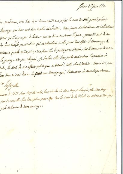 null LA FAYETTE (Gilbert Du Motier de). Autograph letter signed to Armande Roland....