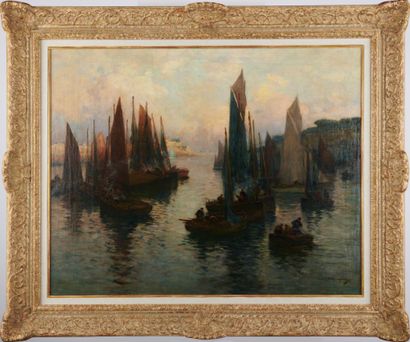 null FERNAND LEGOUT-GÉRARD (1856-1924) Port d'Audierne Oil on canvas Signed lower...