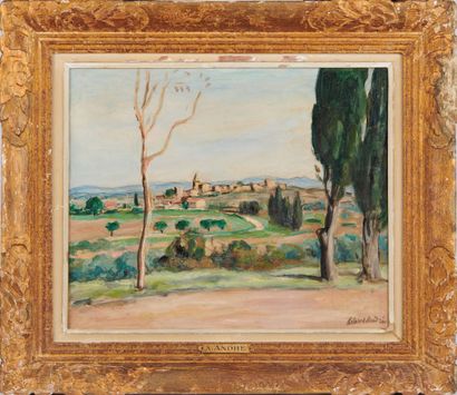 null ALBERT ANDRÉ (1869-1954) Vue du village de Rochefort-sur-Gard Oil on canvas...