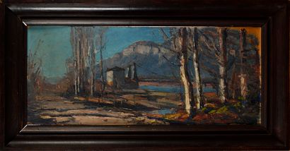 null ABBE PIERRE CALES (1870-1961) Bord de rivière Huile sur carton Signé en bas...