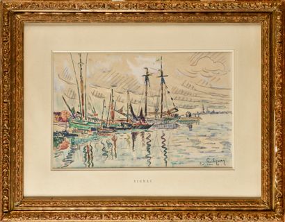 null PAUL SIGNAC (1863-1935) Voiliers et barques à Port-Louis, Bretagne Aquarelle,...
