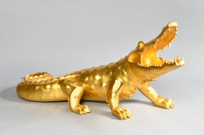 null RICHARD ORLINSKI (Né en 1966) Crocodile (Born To Be Wild) Résine dorée à la...