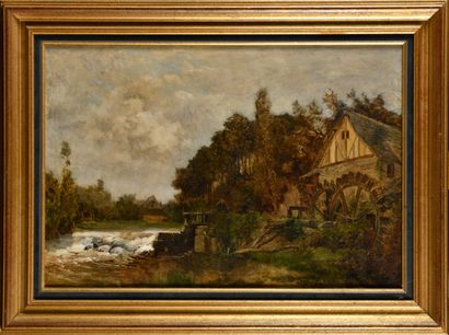 null MAURICE LEVIS (1860-1940) The mill Oil on canvas Signed lower right and dedicated...
