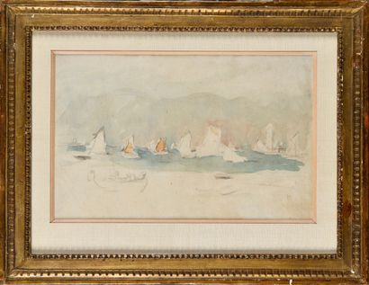 null PIERRE BONNARD (1867-1947) Les voiliers Aquarelle Signé en bas à droite du cachet...