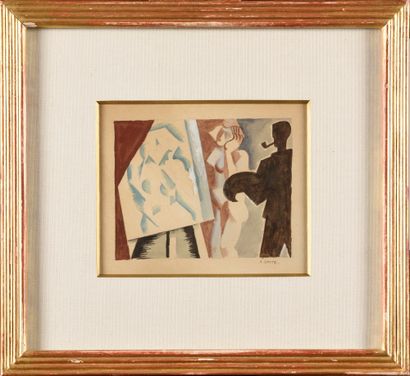 null ANDRÉ LHOTE (1885-1962) Le peintre et son modèle, vers 1920 Aquarelle Signé...