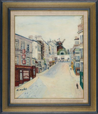 null ÉLISÉE MACLET (1881-1962) Rue à Montmartre avec Moulin de la Galette Huile sur...