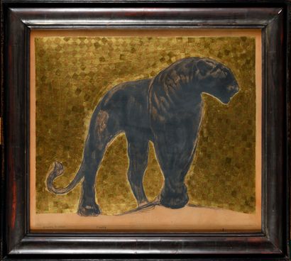 null PAUL JOUVE (1878-1973) Black panther walking, circa 1914-20 Etching and gold...