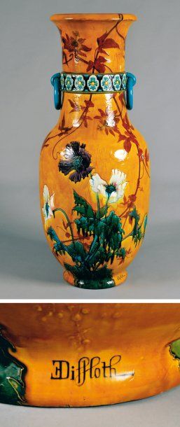 SEVRES - Félix-Optat MILET (1838-1911) & E. DILHOTH. Important vase en céramique...