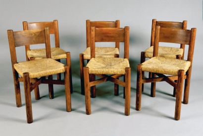 CHARLOTTE PERRIAND (1903-1999) - Edition STEPH SIMON - Circa 1965 Suite de six chaises...