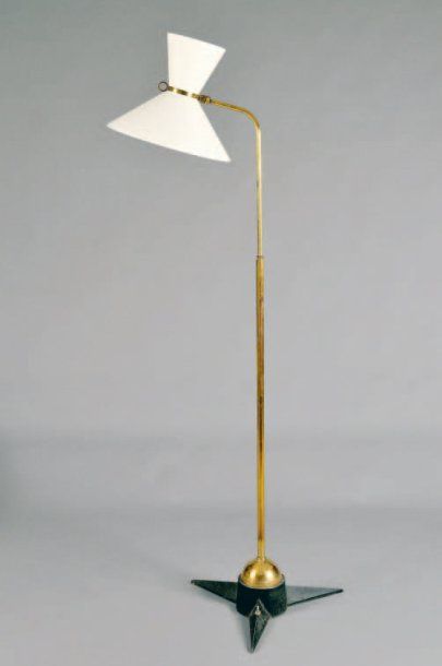 BORIS LACROIX (Attribué à) - circa 1950 Lampadaire mobile à double cache-ampoule...