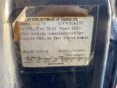 1978 FORD LTD COUPE N° de série : 8B64H157105

Dernière vraie " full size " Ford

Carte...