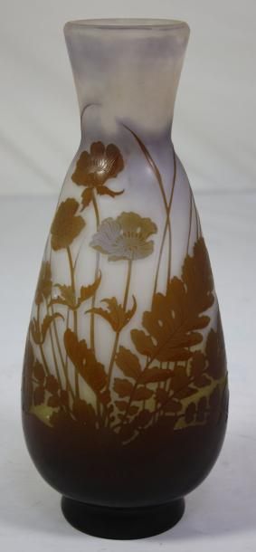 GALLE Emile (1846-1904) Vase de forme oblongue en verre multicouche à décor dégagé...