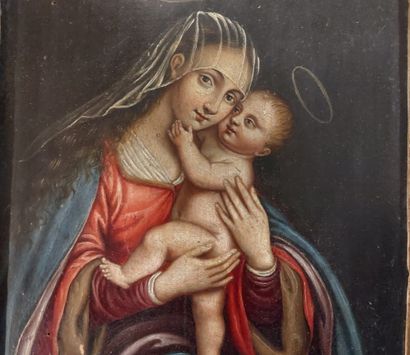 null 
VIRGIN AND CHILD




Oil on wood




Gilded wood frame




18th century




(slightly...