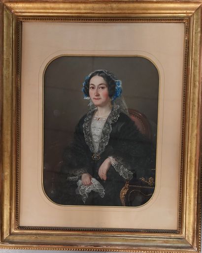 null MONTENOT Pauline (19th century) 

Lady with lace fichu

Pastel signed in the...
