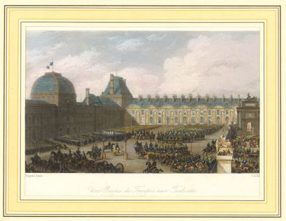 null ENSEMBLE DE 13 GRAVURES, dont 8 en couleurs, sur le Palais des Tuileries sous...