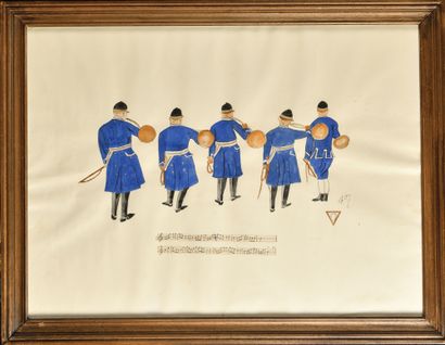 null FRANÇOISE D'ORLEANS

"Five bellringers of hunting horn".

Lithograph in colors...