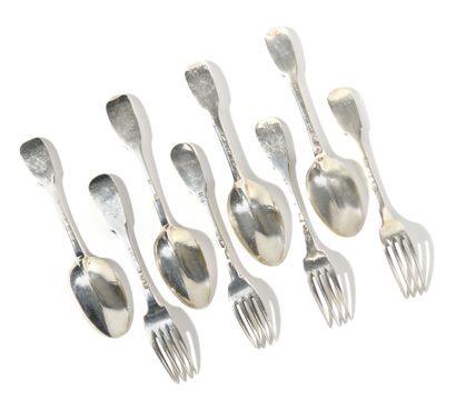 SET OF FOUR FORKS AND FOUR SPOONS IN HALLMARKED...