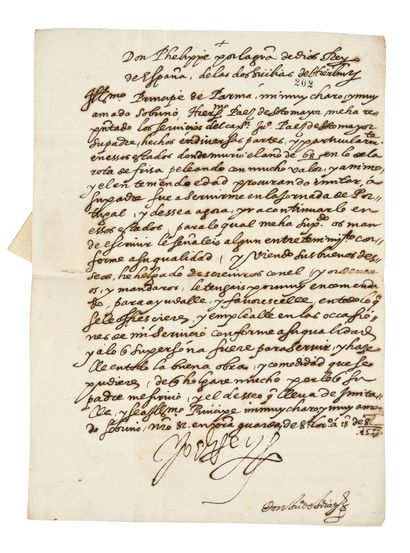 PHILIPPO II OF SPAIN. 
Letter signed 