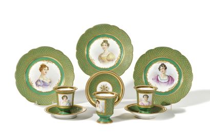 COFFEE SET. 
In porcelain with green and...