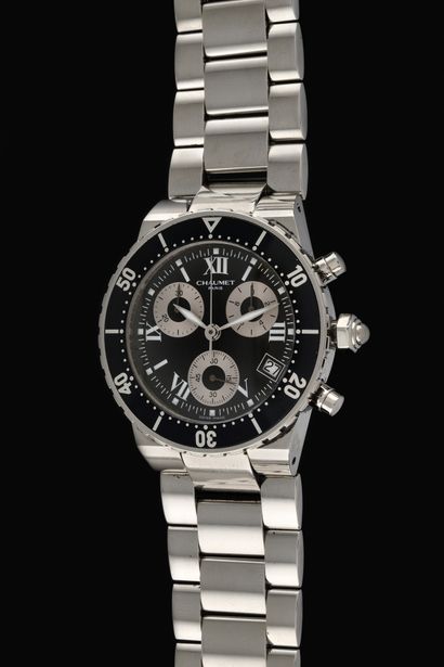 null CHAUMET Chronograph. Ref: 625. Circa 2004. Steel bracelet chronograph. Black...