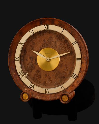 null JAEGER LECOULTRE About 1960. Wooden clock, Roman numeral index, wooden and brass...