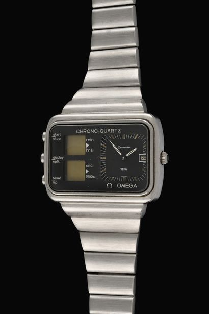 null OMEGA Chrono-Quartz Albatros. Ref : 1960052. Circa 1980. Brushed steel wristwatch,...