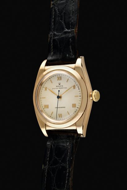 null "ROLEX Oyster type "Bubble back Circa 1936. Yellow gold bracelet watch 585/1000...