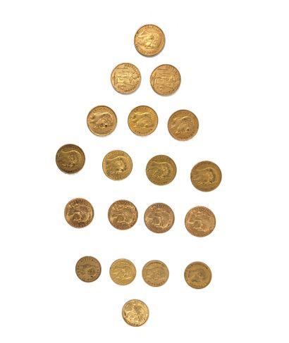 null Coins set composed of 14 coins of 21.2 mm. Gross weight : 90.31 gr. They are...