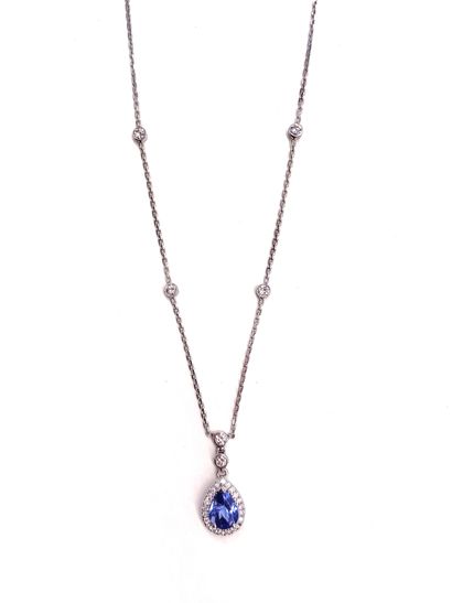 null NECKLACE holding a pear-shaped tanzanite in a pavé setting of brilliant-cut...