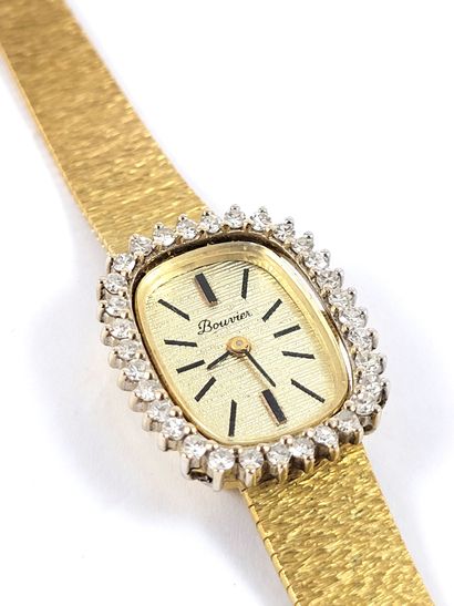 null BOUVIER MONTRE GOLDEN BACK, baton hour markers in a circle of 8/8 cut diamonds....