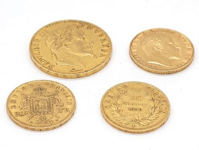 null GOLDEN PIECES set of 4 coins : - two of 20 french francs dated 1859 and 1864...