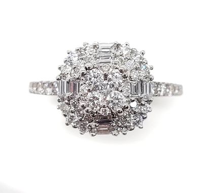 null RING holding a square paved with brilliant-cut diamonds in a paved setting of...